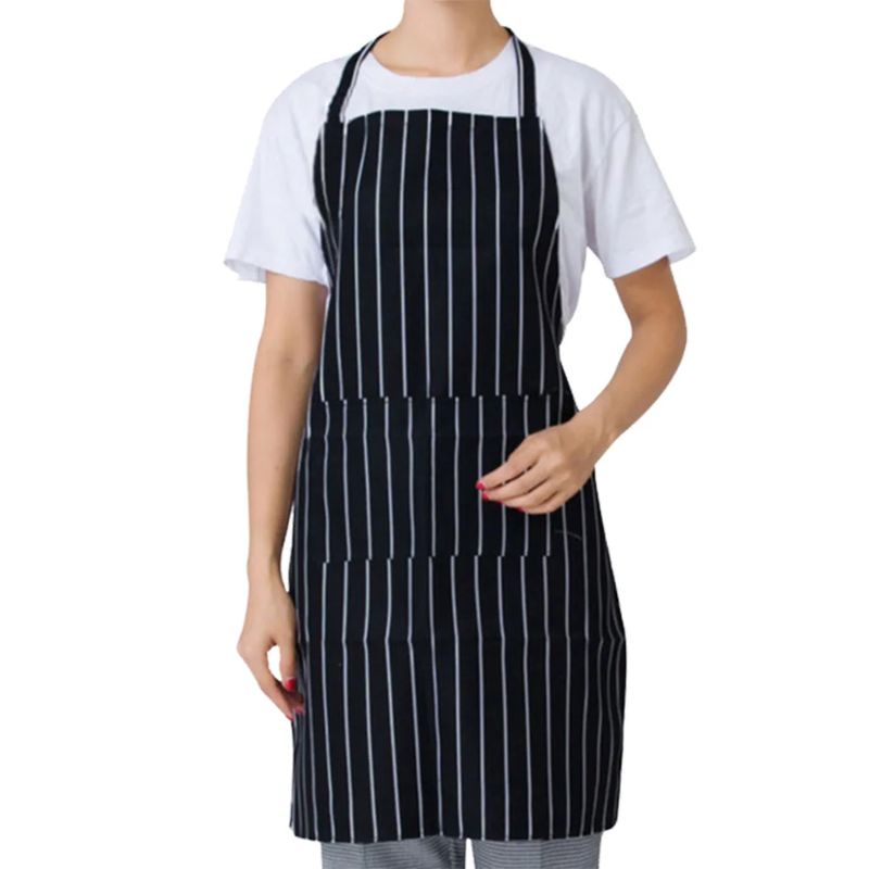 GENERICO - Delantal de Cocina Mandil Negro con Franjas Blancas
