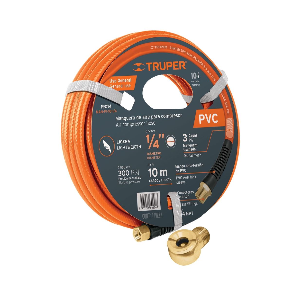 TRUPER - Manguera para compresora 10m + Cabeza infladora macho cuerda 14