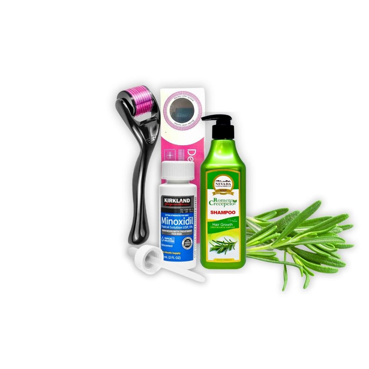 NEVADA NATURAL PRODUCTS - Pack Anticaida Shampoo Romero 320ml + Minoxidil +DermaRoller