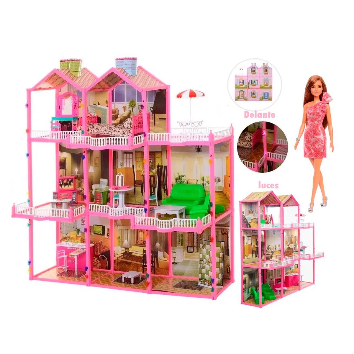 GENERICO - Casa de Muñecas Amoblada 3 Niveles 245 PCS + muñeca