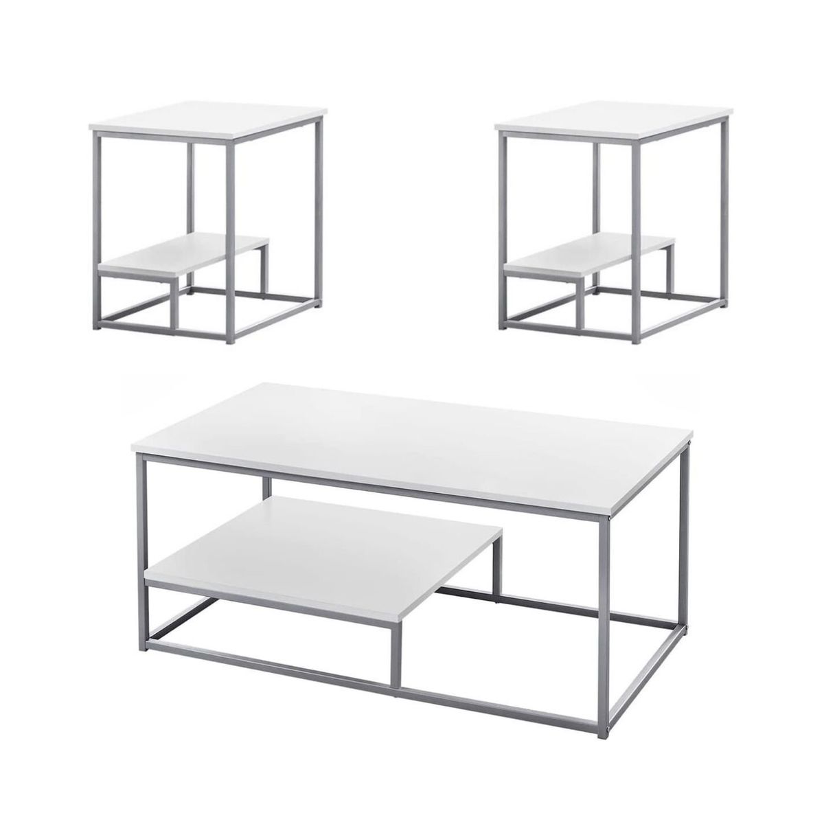 GENERICO - Combo Batons: 01 Mesa Centro + 02 Mesas Auxiliares Blanco Coricha Home