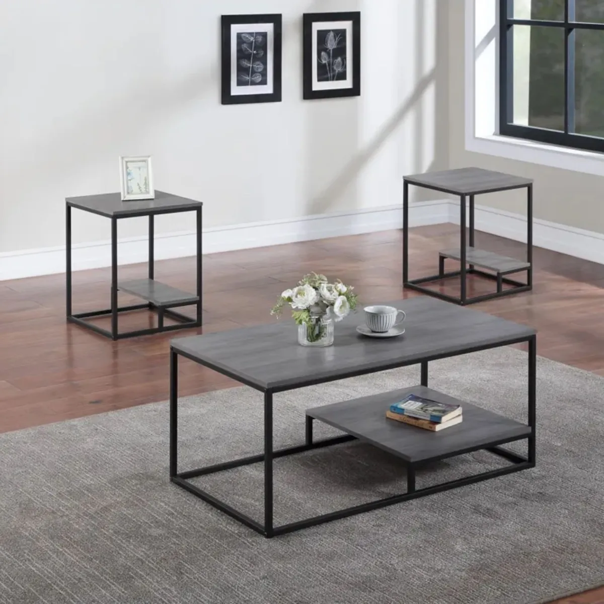 GENERICO - Combo Batons: 1 Mesa Centro + 2 Mesas Auxiliares Roble Gr Coricha Home