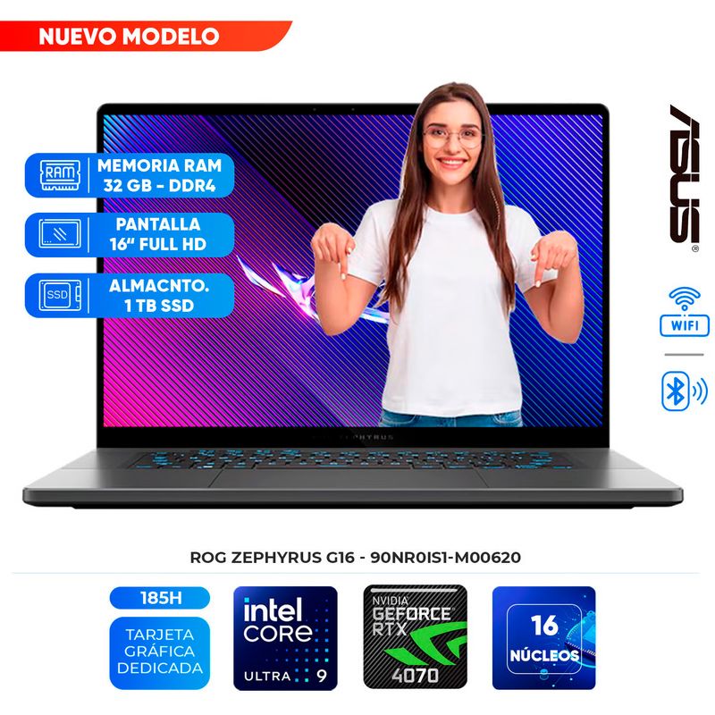 ASUS - Laptop ASUS ROG ZEPHYRUS G16, 16" 2.5K WQXGA OLED, Core Ultra 9 185H 2.3/5.1GHz,32GB RAM