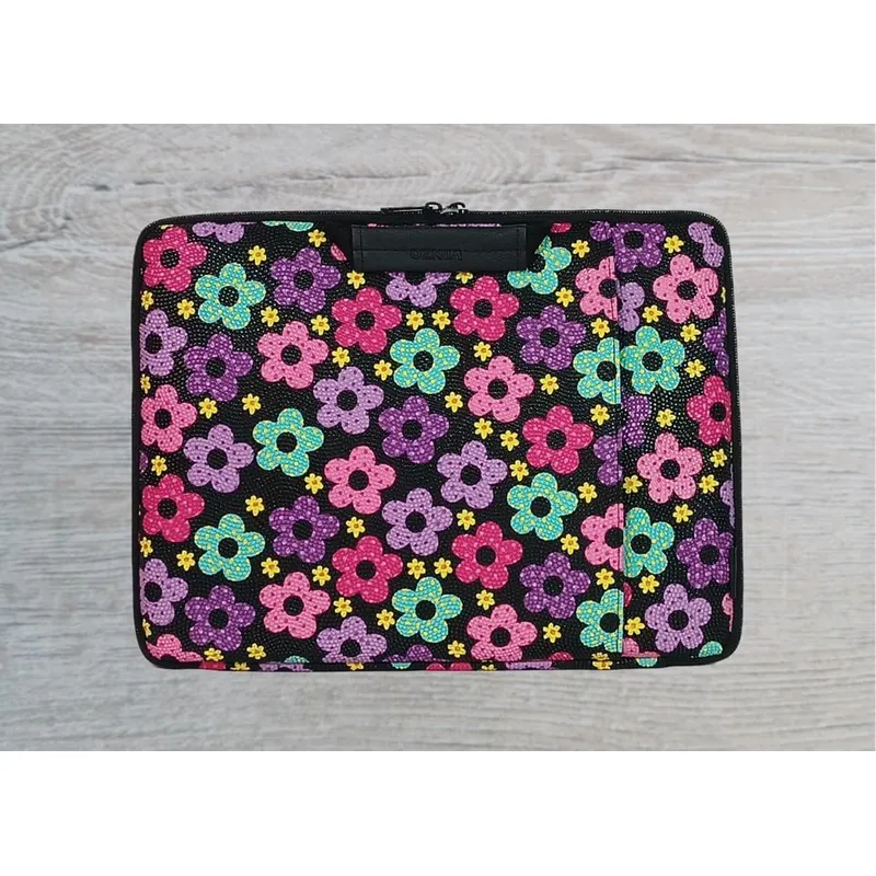 GENERICO - FUNDA PARA LAPTOP DE 15 PULGADAS DISEÑO FLORES NEGROCON DOBLE CIERRE