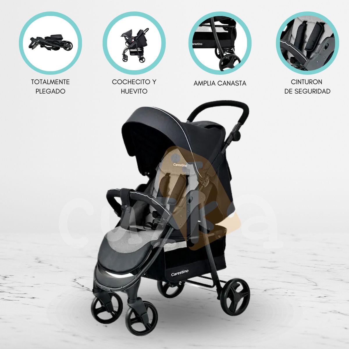 CARESTINO - Coche de Paseo con Accesorios «CITY V2» Gris Melange