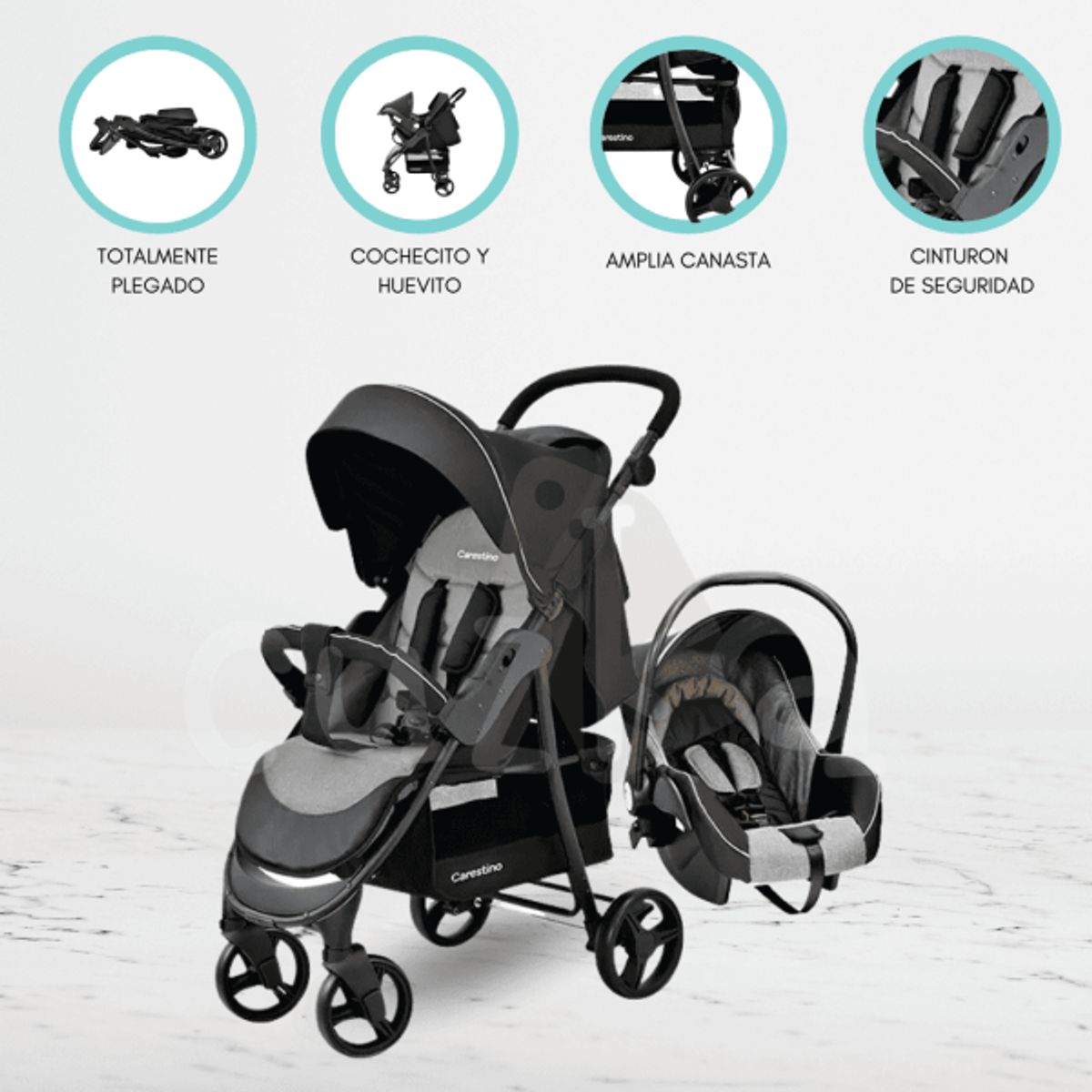 CARESTINO - Coche Deportivo con Accesorios «CITY TRAVEL» Gris Melange