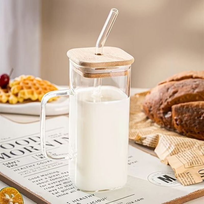 GENERICO - VASO DOBLE AESTHETIC CUADRADO TAPA DE BAMBÚ