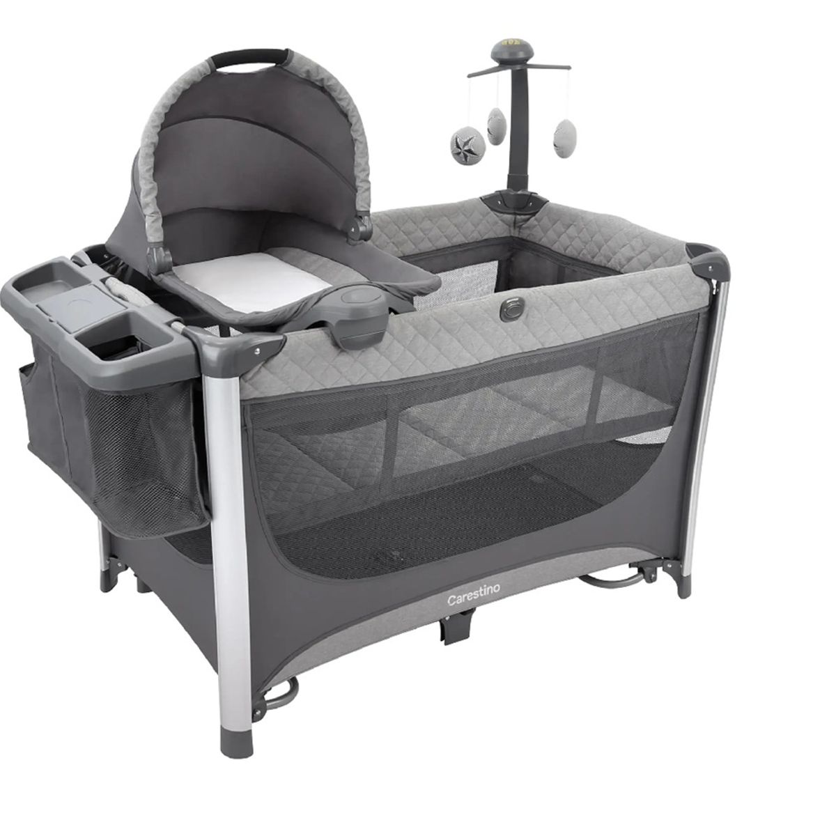 CARESTINO - Cuna Corral Valencia Gris Cambiador Con Móvil