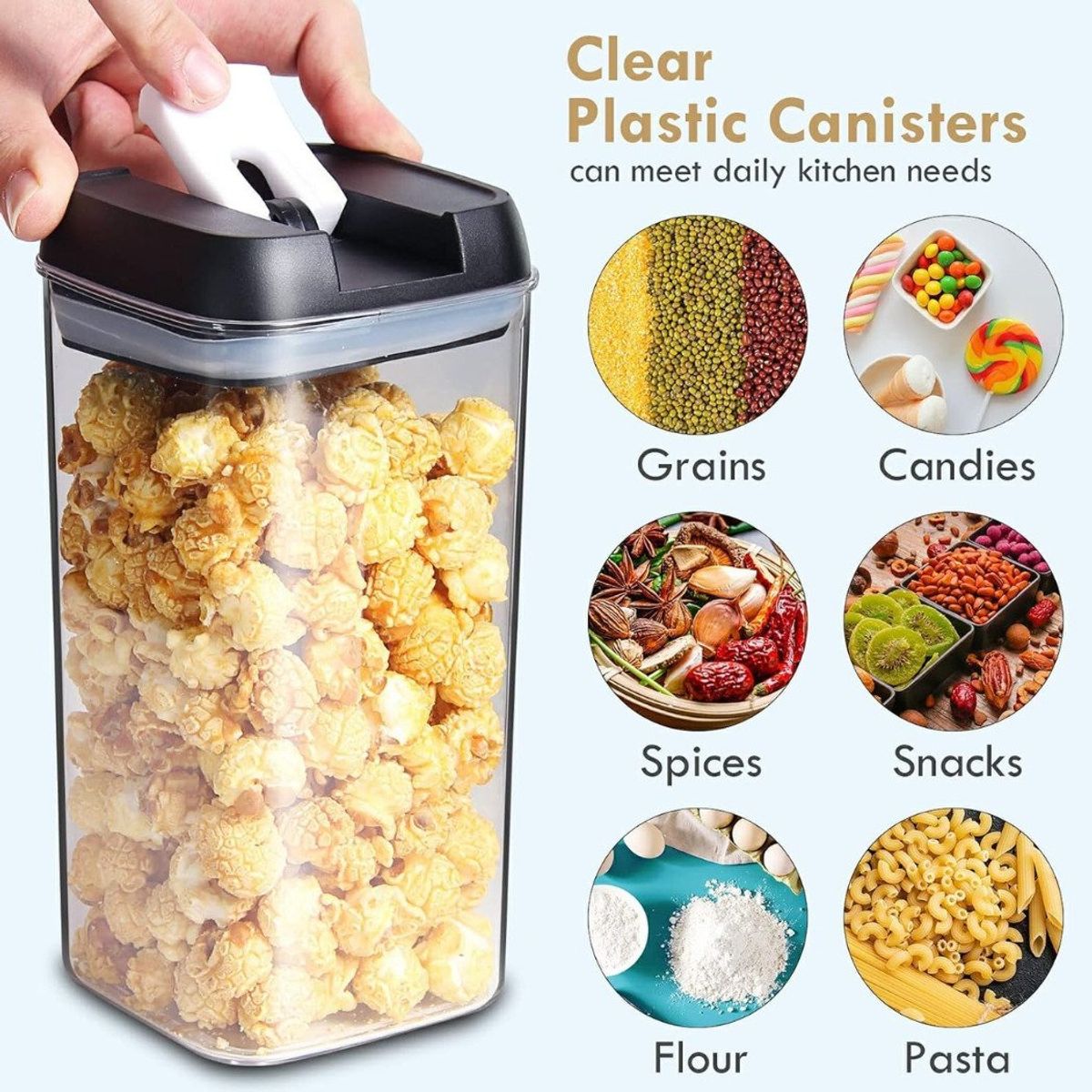 PENTHA - Set de 7 Frascos Envases Herméticos Táper de Cocina con Tapa Negro