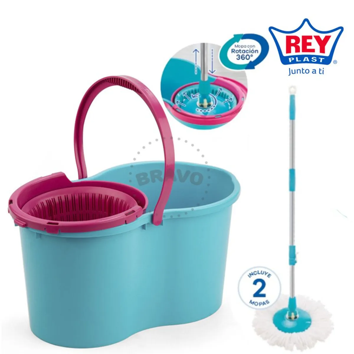 REYPLAST - Trapeador Escurridor Magico Inteligente Reyplast Gigante Elegante + 2 Mopas