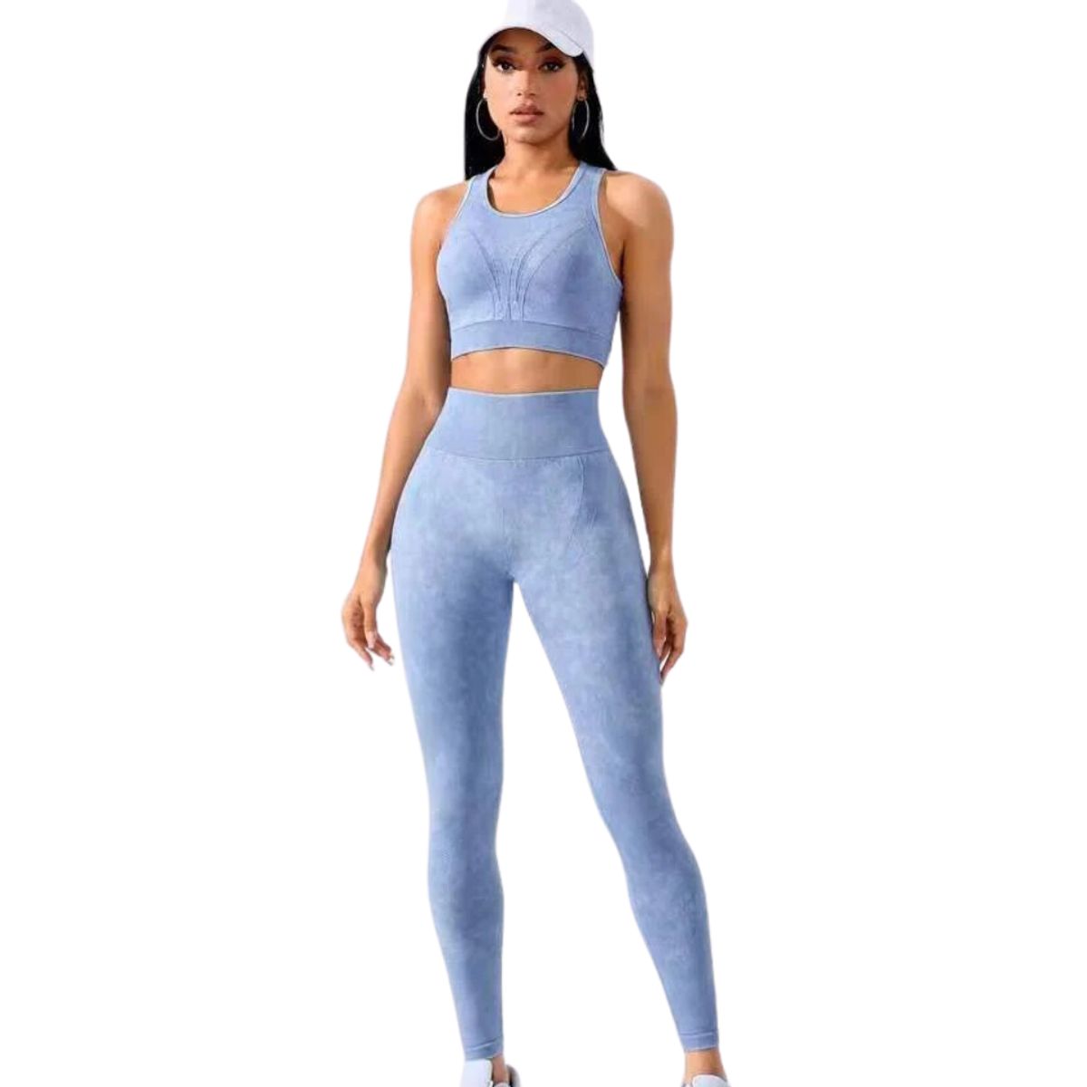 GENERICO - ROPA CONJUNTO LEGGINS Y TOP DEPORTIVO PARA DAMAS CELESTE