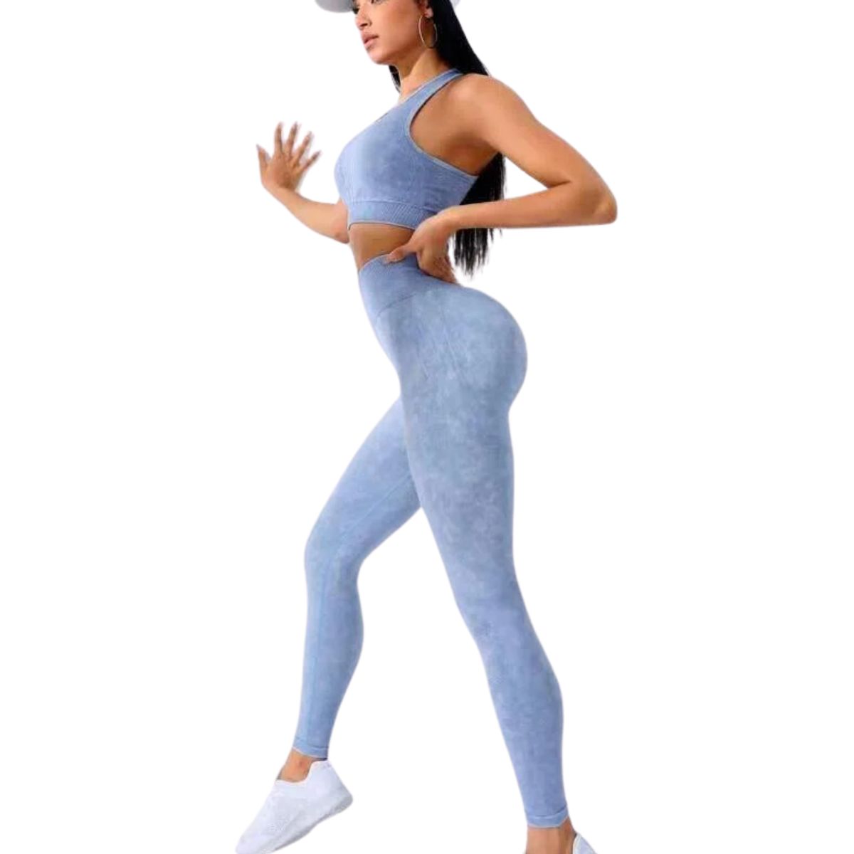 GENERICO - ROPA CONJUNTO LEGGINS Y TOP DEPORTIVO PARA DAMAS CELESTE