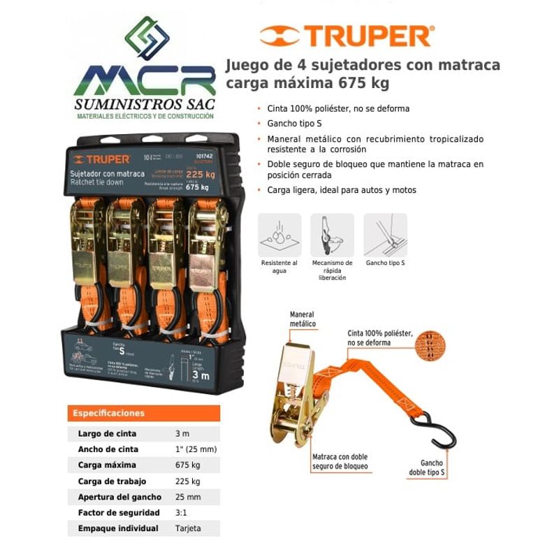 TRUPER - sujetadores con matraca carga máxima 675 kg Jueg de 4 TRUPER