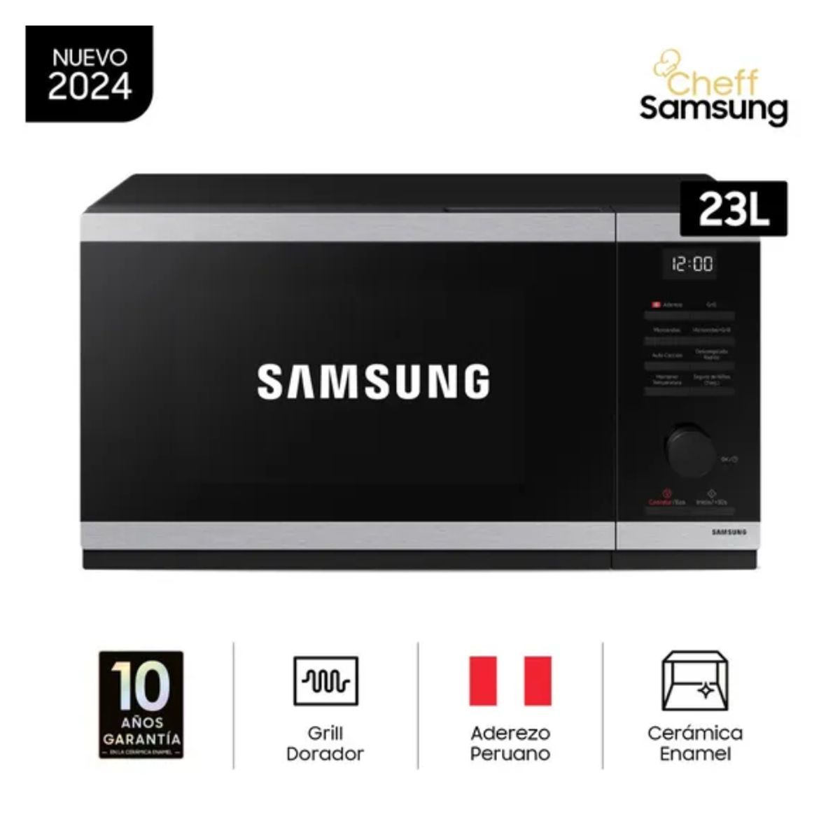 SAMSUNG - Microondas Samsung MG23DG4524ATPE 23L Acero Inoxidable Grill Negro