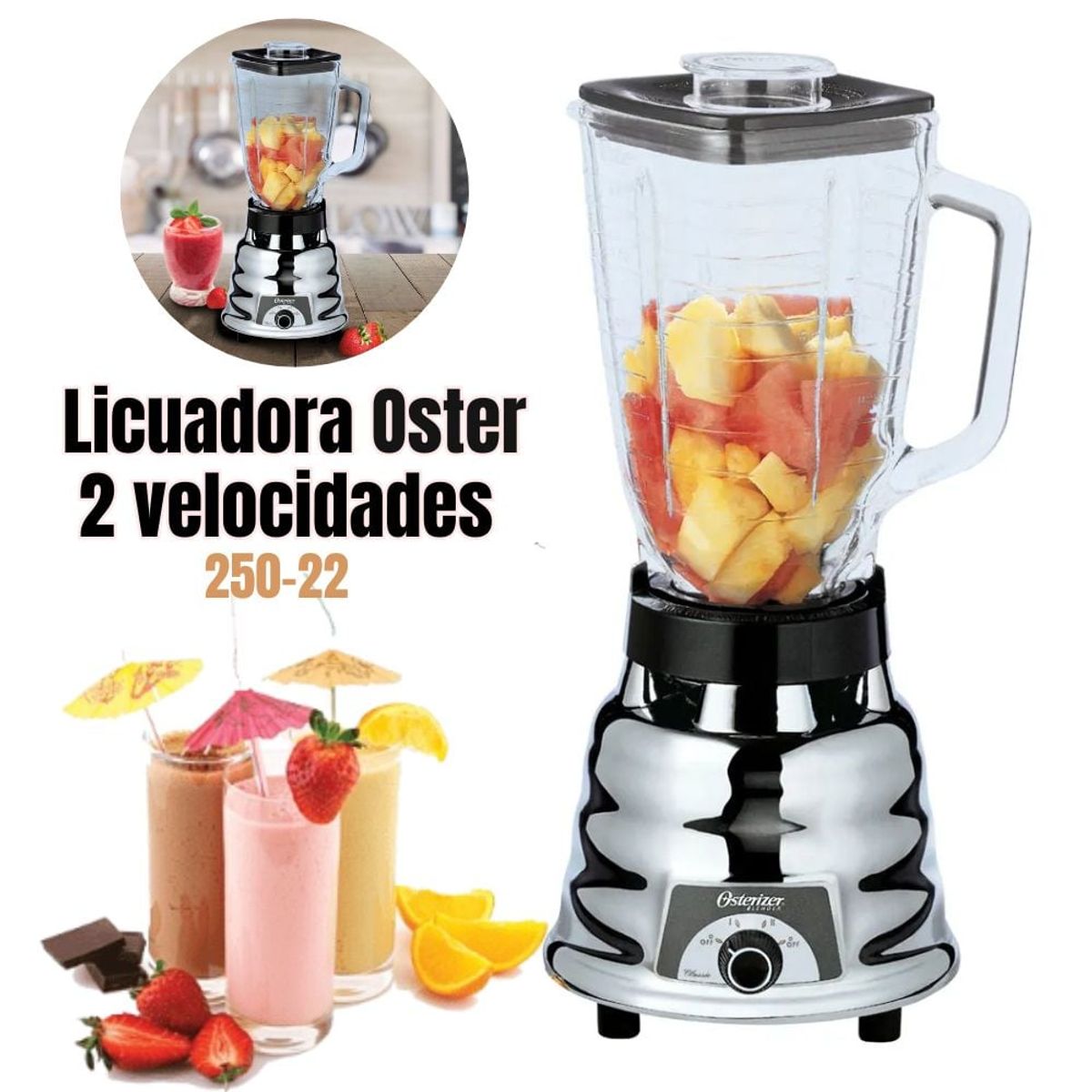 OSTER - Licuadora Oster 1.25L de 2 Velocidades 250-22