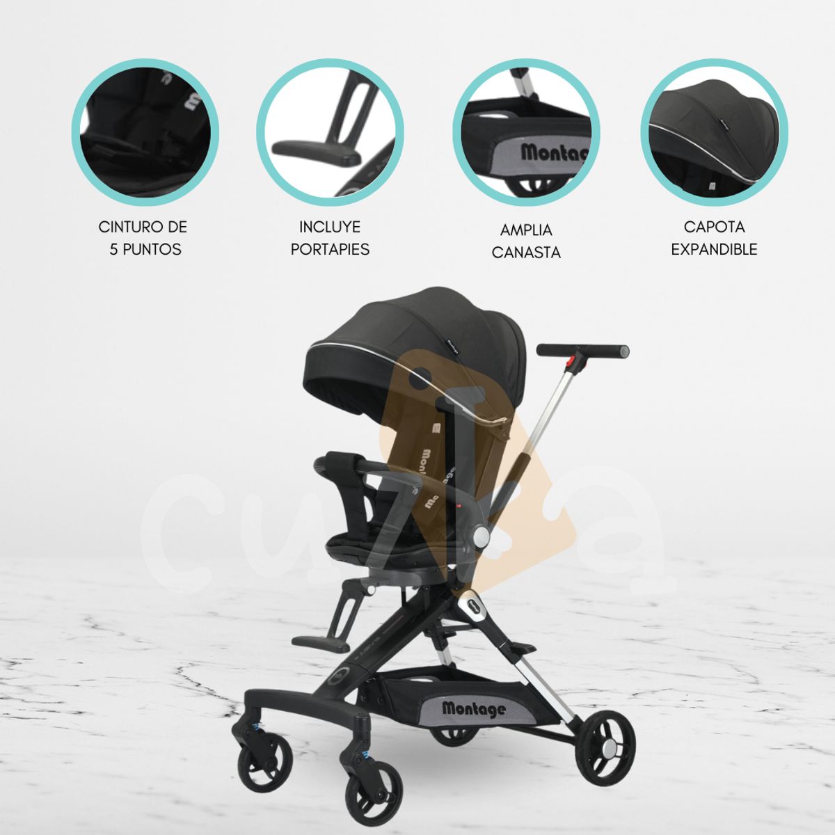 CUZKA - Coche Deportivo para Bebé «MONTAGE» Black