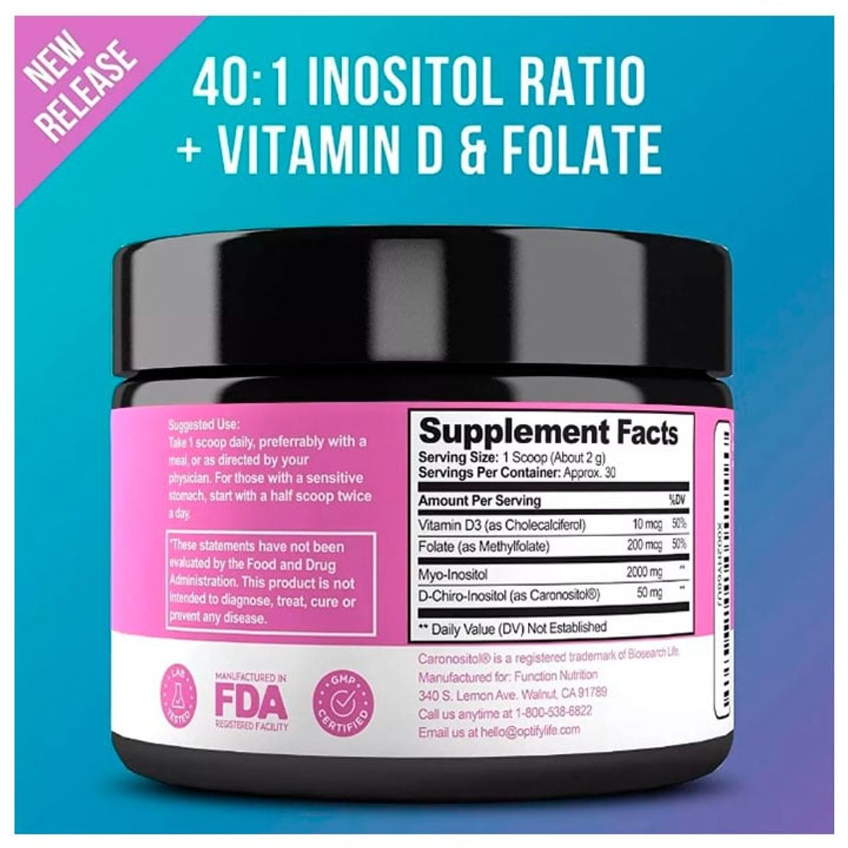 GENERICO - Myo & D-chiro Inositol + Folato y Vit D – Polvo 62 g - Optify