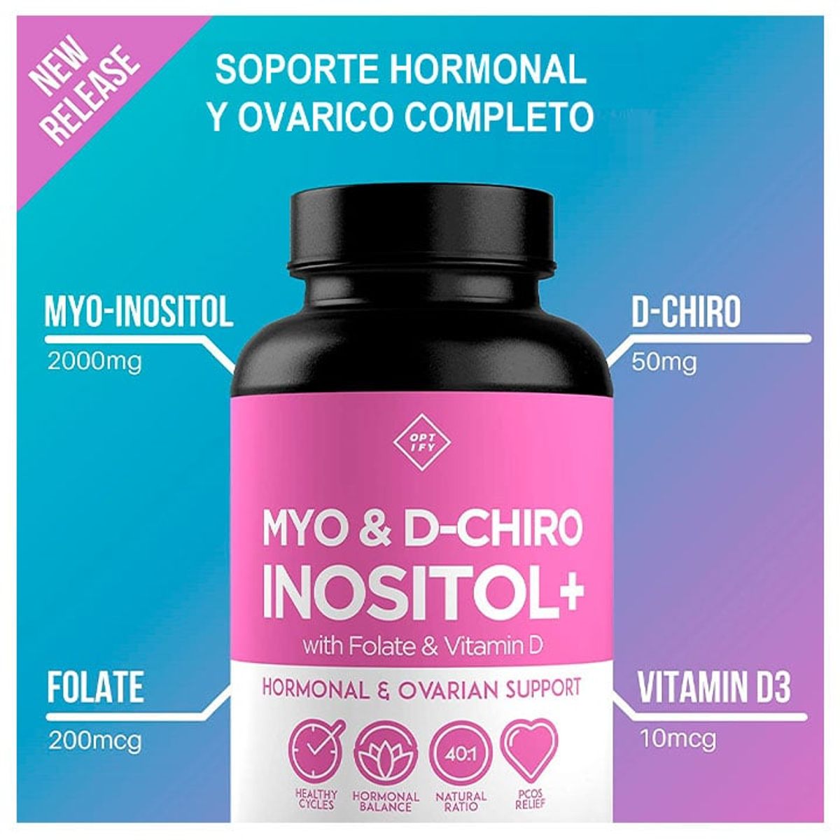 GENERICO - Myo & D-chiro Inositol + Folato y Vit D 120 Capsulas - Optify