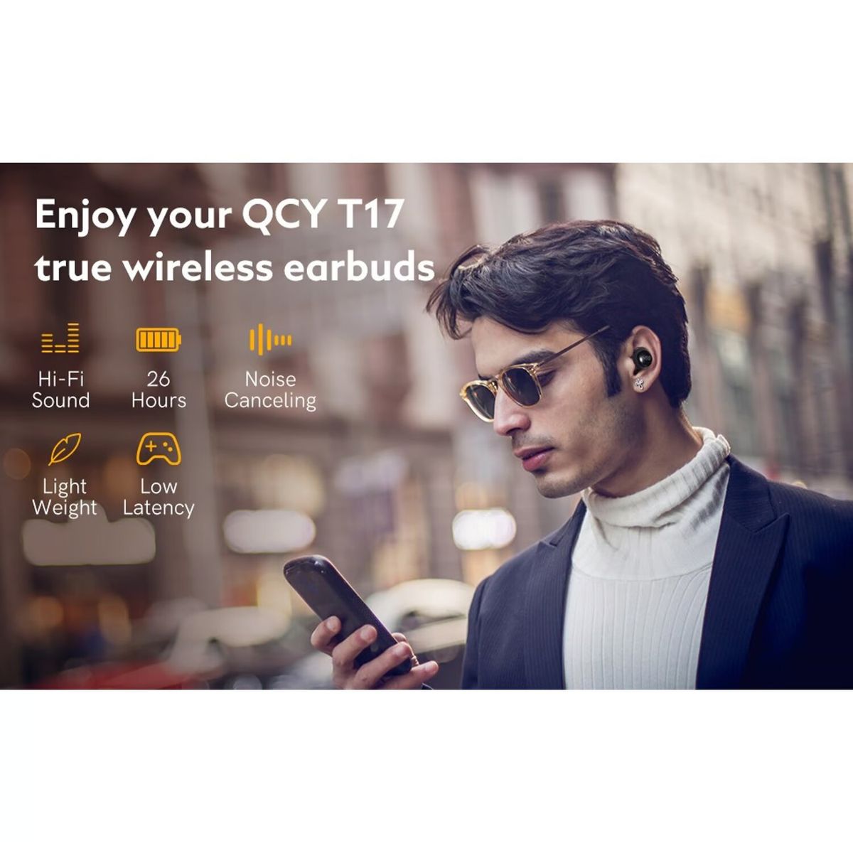 QCY - AUDIFONO INALÁMBRICO QCY T17 30H BLUETOOTH 5.3 - NEGRO