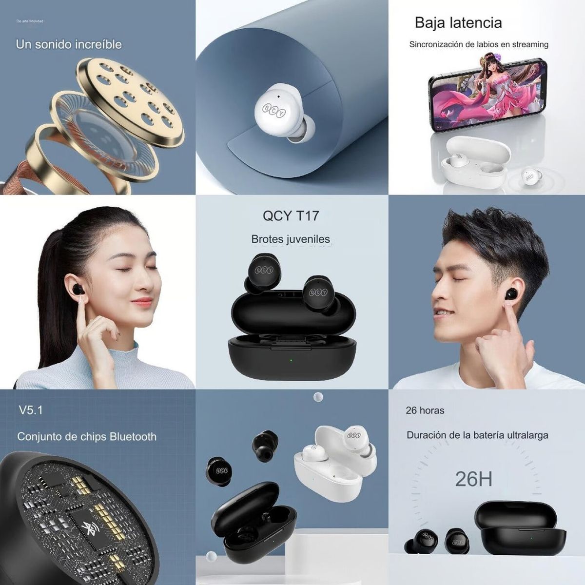 QCY - AUDIFONO INALÁMBRICO QCY T17 30H BLUETOOTH 5.3 - NEGRO