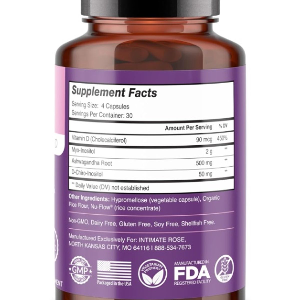 INTIMATE ROSE - Myo & D-chiro Inositol + Ashwagandha y Vit D 120 Cap - Intimate Rose