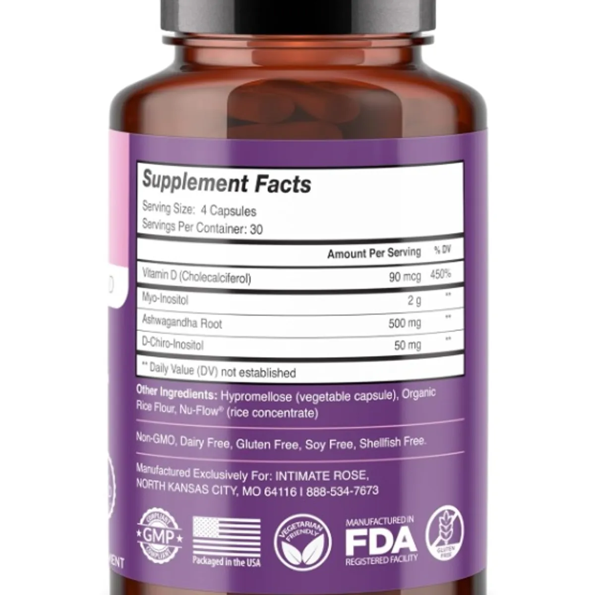 INTIMATE ROSE - Myo & D-chiro Inositol + Ashwagandha y Vit D 120 Cap - Intimate Rose