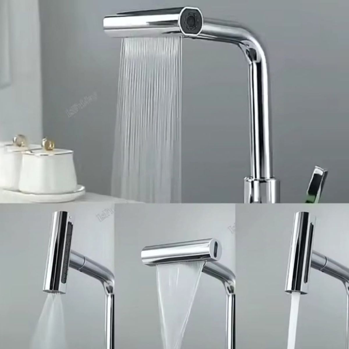 GENERICO - Grifo Cocina Pared  4 en 1 Rotación 360° Acero Cromado Brillante