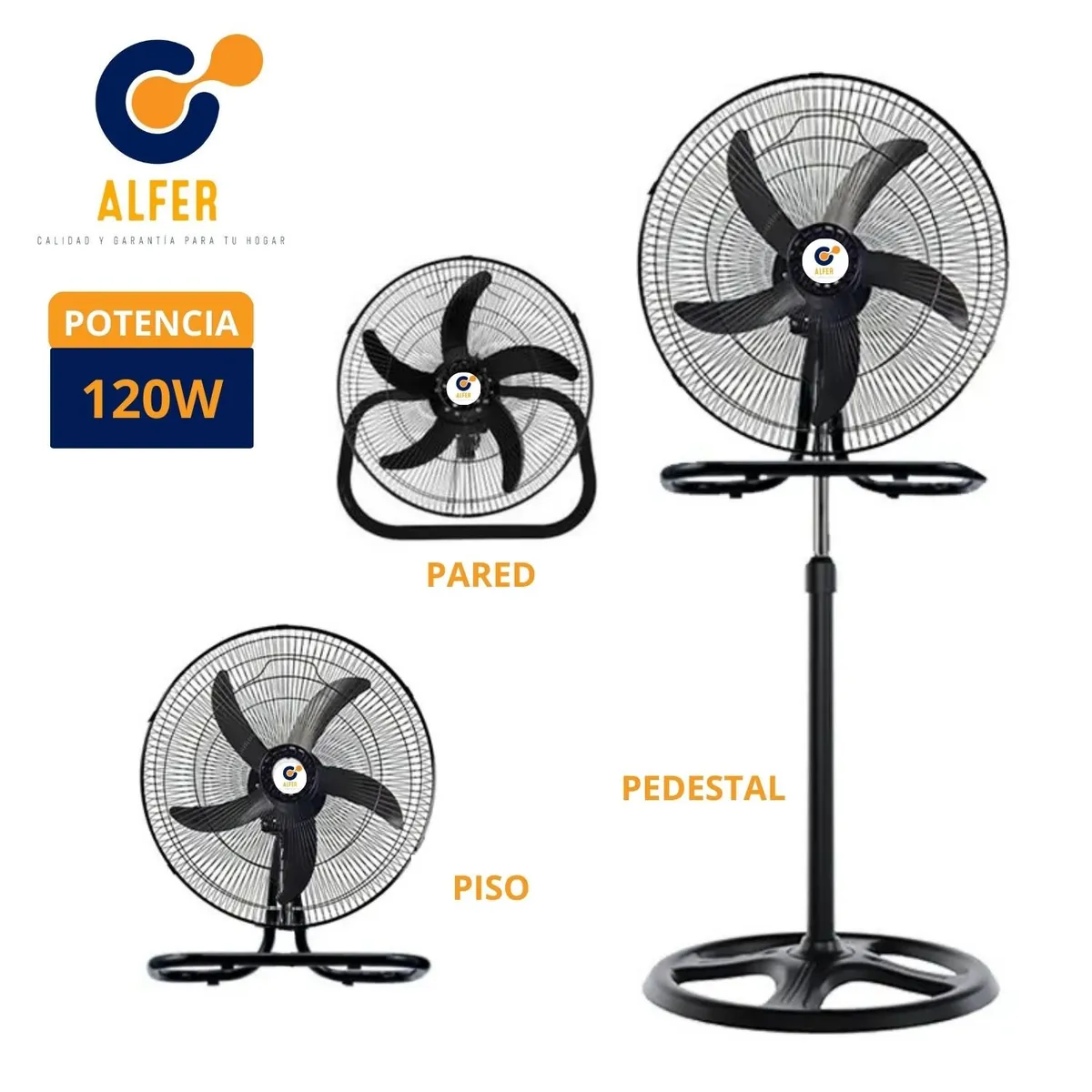 ALFER - Ventilador 3 en 1 de 18 Pulgadas y 120 Watts Negro Motor silencioso
