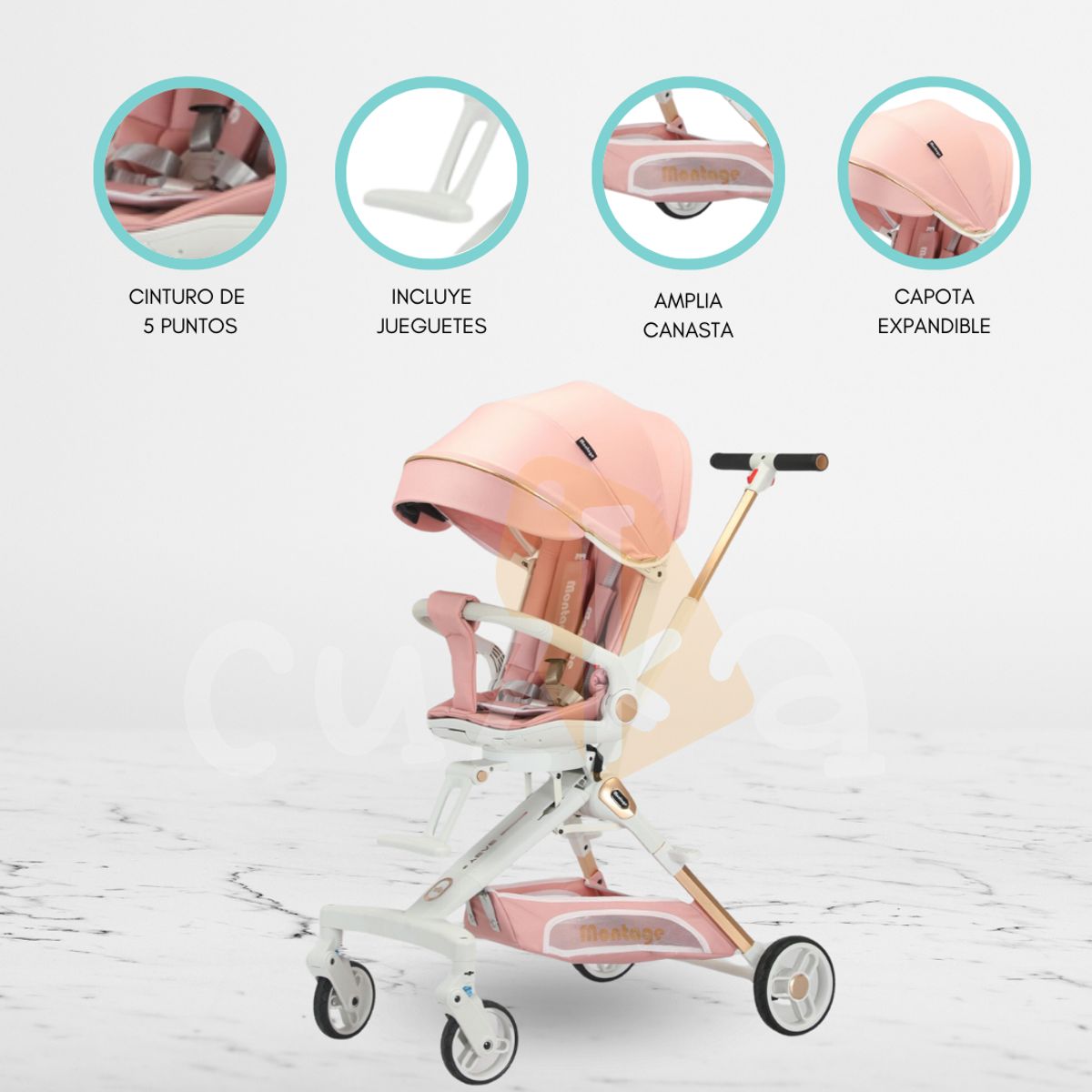 CUZKA - Coche Deportivo para Bebé «MONTAGE» Pink