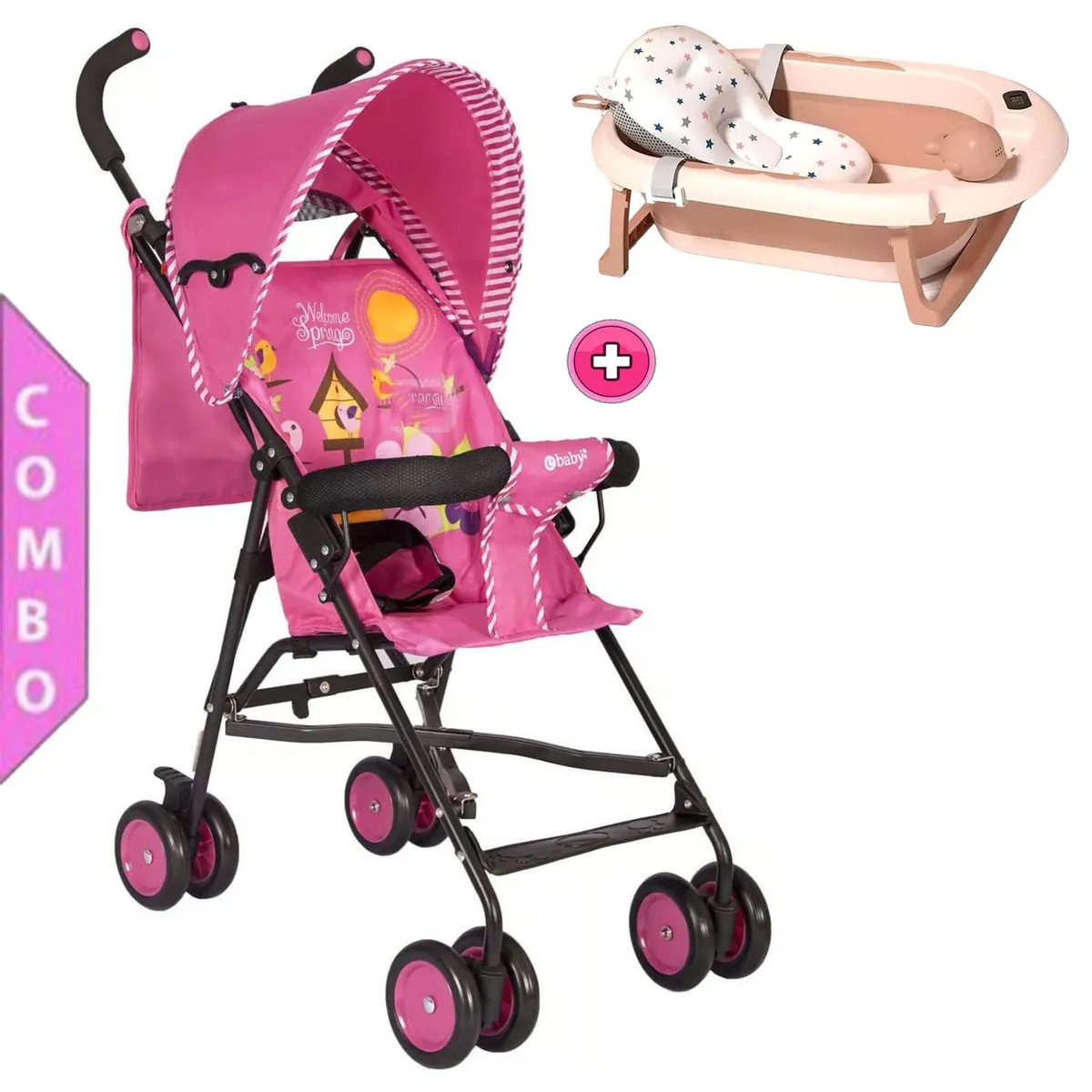 EBABY - Coche Bastón Ebaby Fresh Style Fucsia +Bañera Piscis