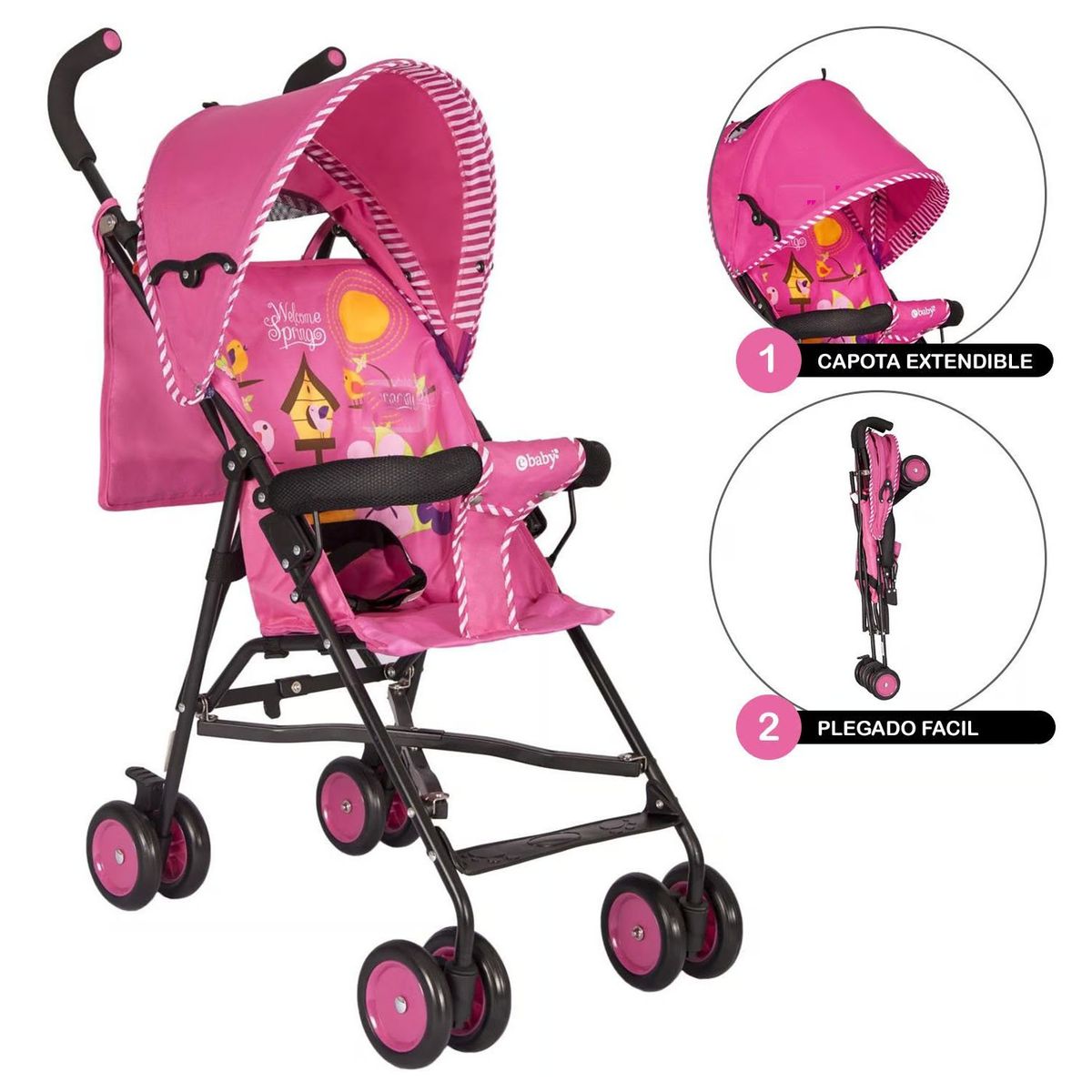 EBABY - Coche Bastón Ebaby Fresh Style Fucsia +Bañera Piscis