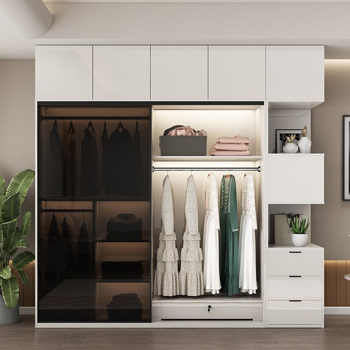 GENERICO - Ropero Melamina Arizona 4 Piezas - Blanco