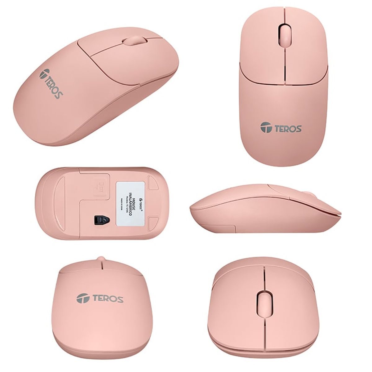 TEROS - Mouse inalámbrico Teros TE-1218S 1000dpi USB Rosado