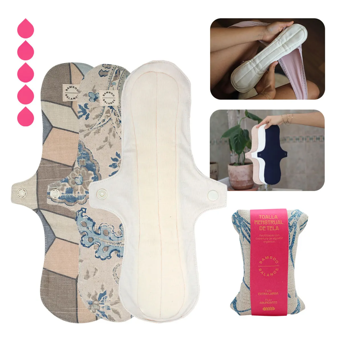 BAMBOO BALANCE - Toalla Higiénica Femenina de Tela Bamboo Balance Tripack XL Natural