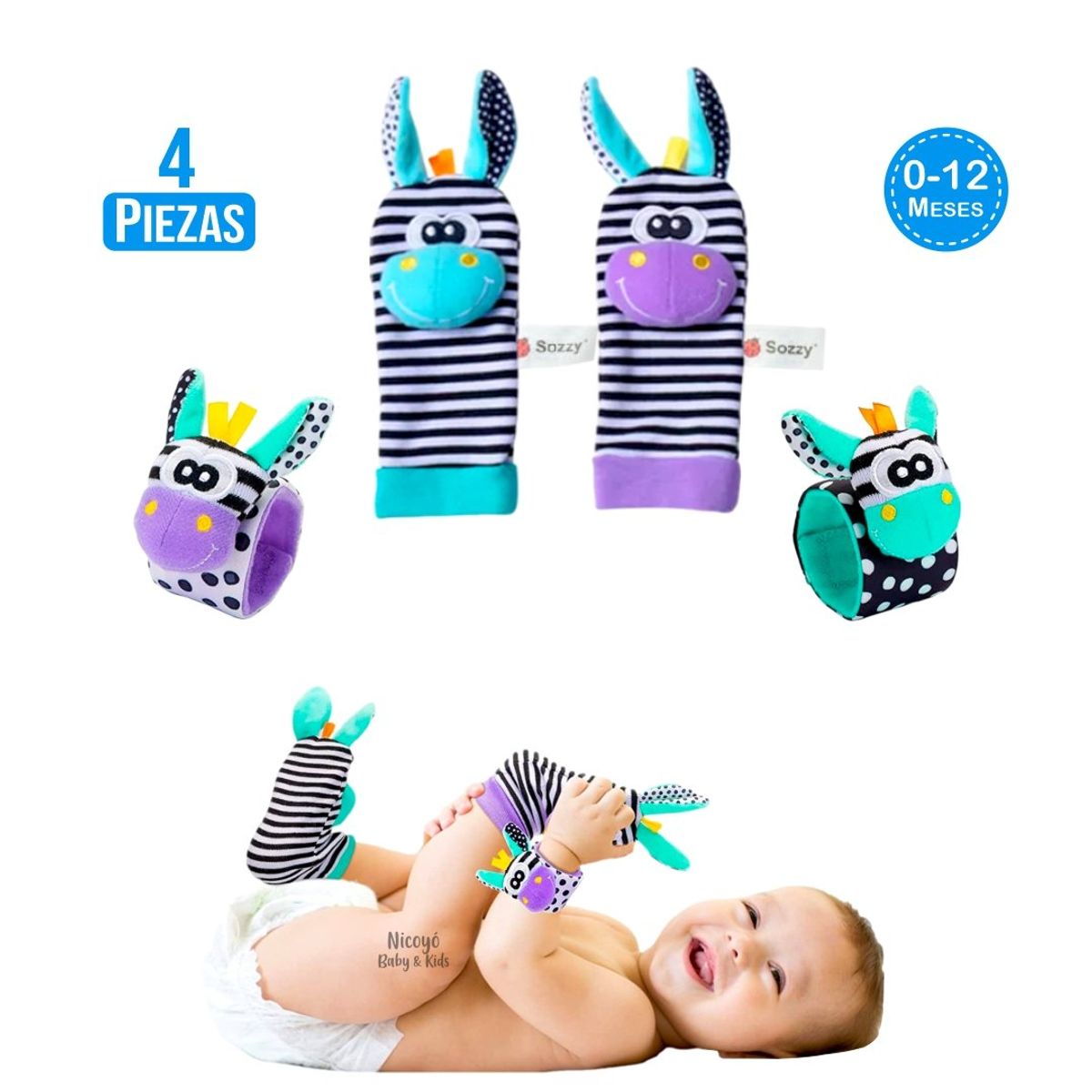 BABY - Set de Estimulación Bebé UNISEX: 2 Medias y 2 Muñequeras