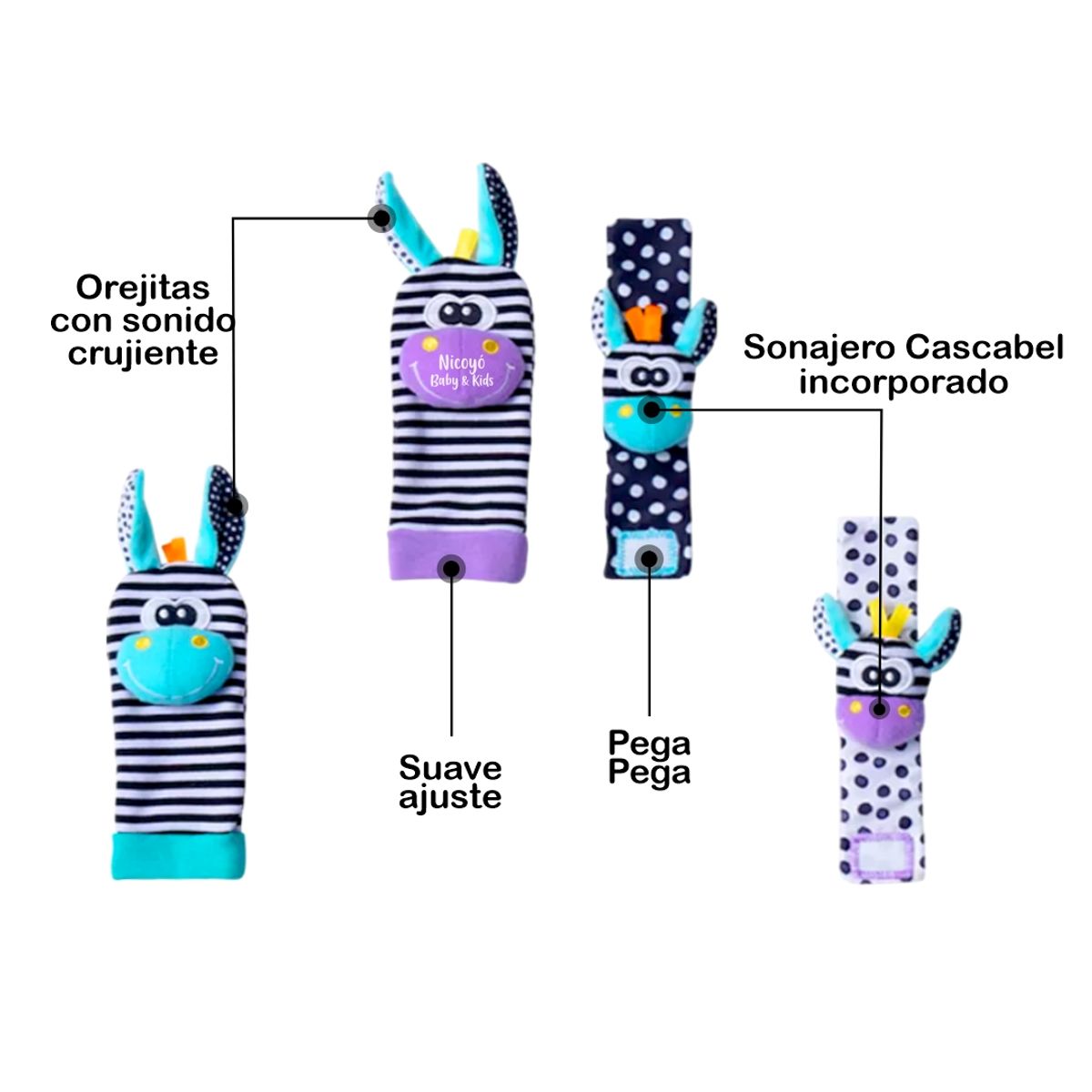 BABY - Set de Estimulación Bebé UNISEX: 2 Medias y 2 Muñequeras