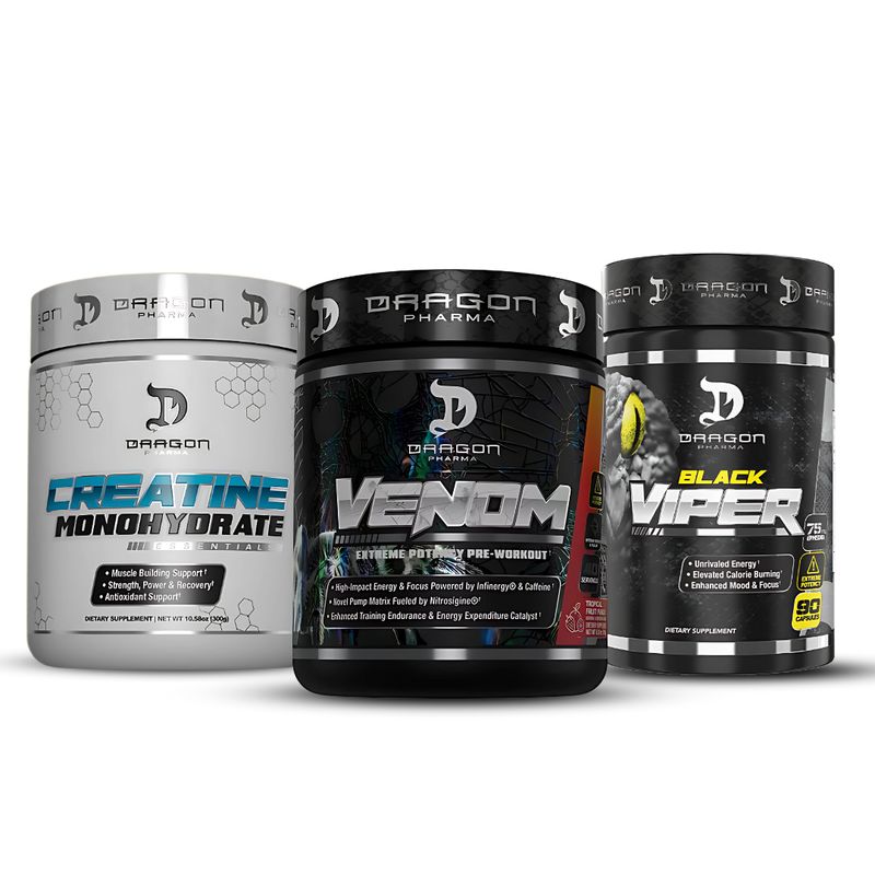 DRAG PHARMA - Venom Dragon Pharma 44 servicios - Fruit Punch + Creatina Dragon pharma 300 g + Black Viper - 90 cápsulas