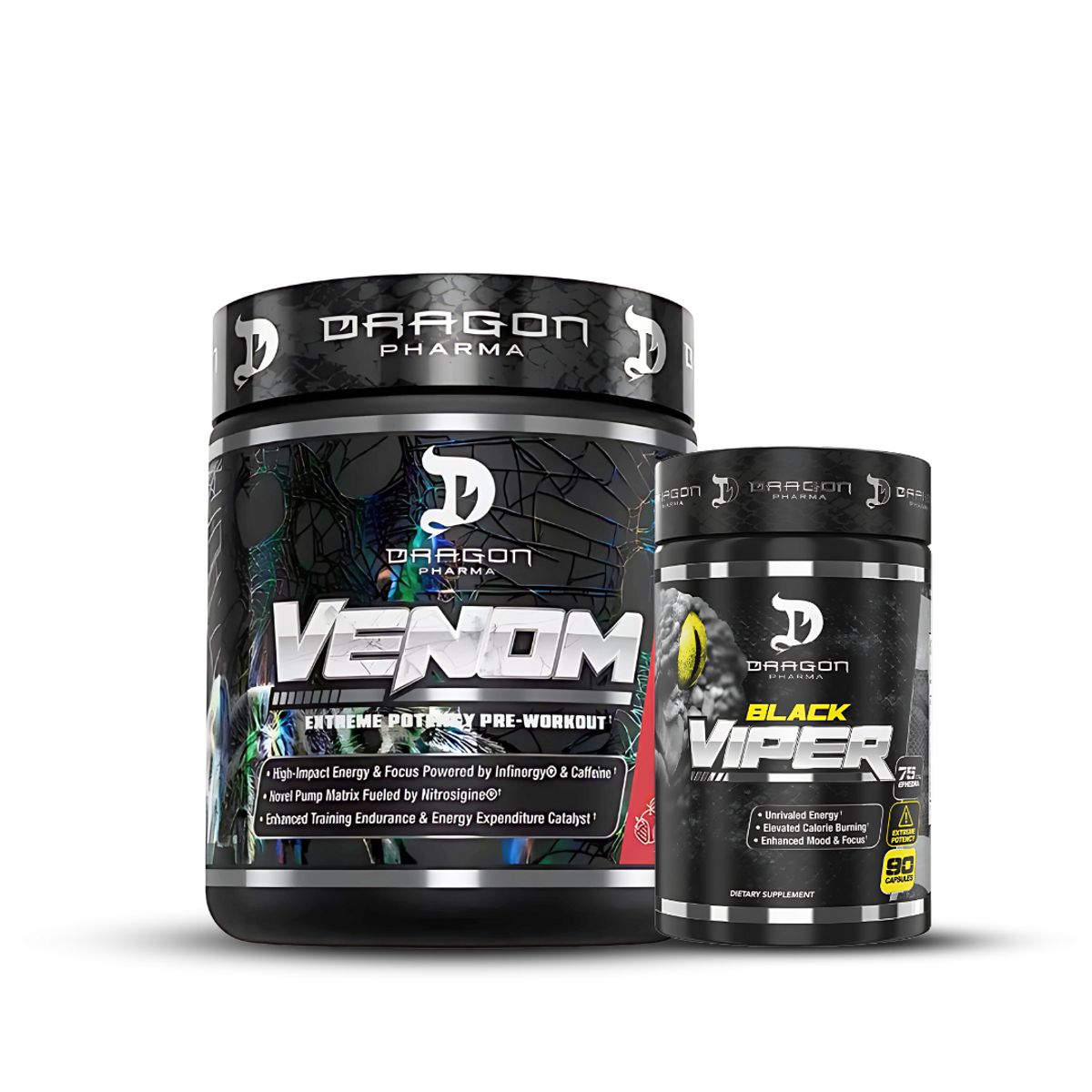 DRAG PHARMA - Black Viper 90 cap + Pre entreno Venom Dragon Pharma - Fruit Punch
