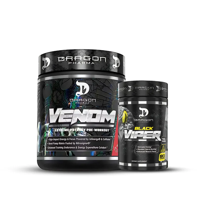 DRAG PHARMA - Black Viper 90 cap + Pre entreno Venom Dragon Pharma - Fruit Punch