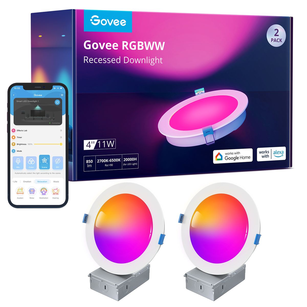 GOVEE - Downlight empotrable de 4 Pack x2 Govee RGBWW Wifi + Bluethooth