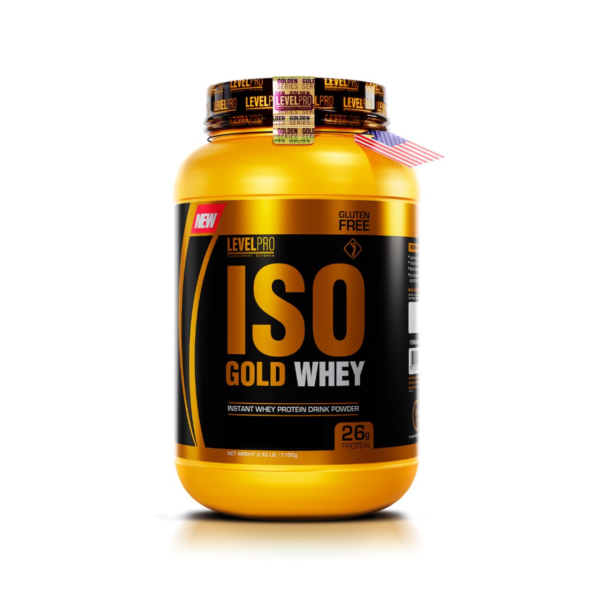 LEVEL PRO - Iso Gold Whey 1.1 Kg Proteina Isolatada - Chocolate + 2 Sachet Iso Gold Whey + Shaker