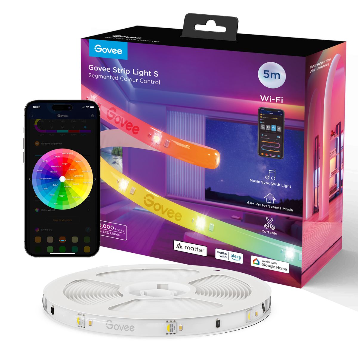 GOVEE - Tira de Luces Led Govee RGBICW 5 Metros Wifi + Bluetooth + Matter
