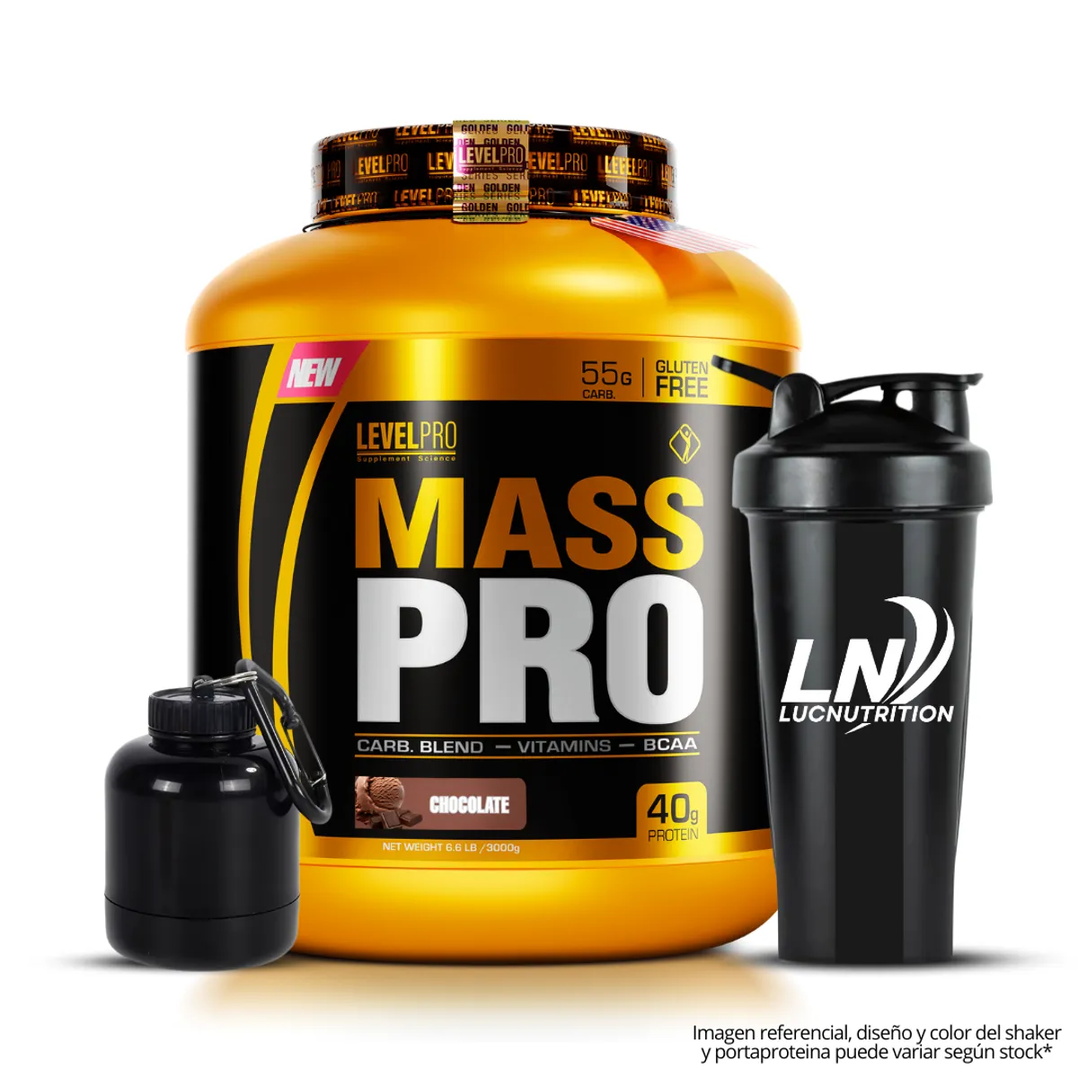 LEVEL PRO - Mass Pro 3 kg Rich Chocolate + Shaker + portaproteina