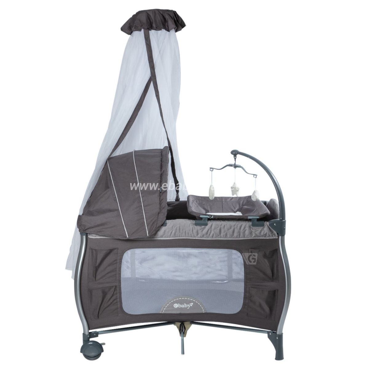 EBABY - Cuna Corral Aluminio NAPY 779C-1 Tul Reina - Gris