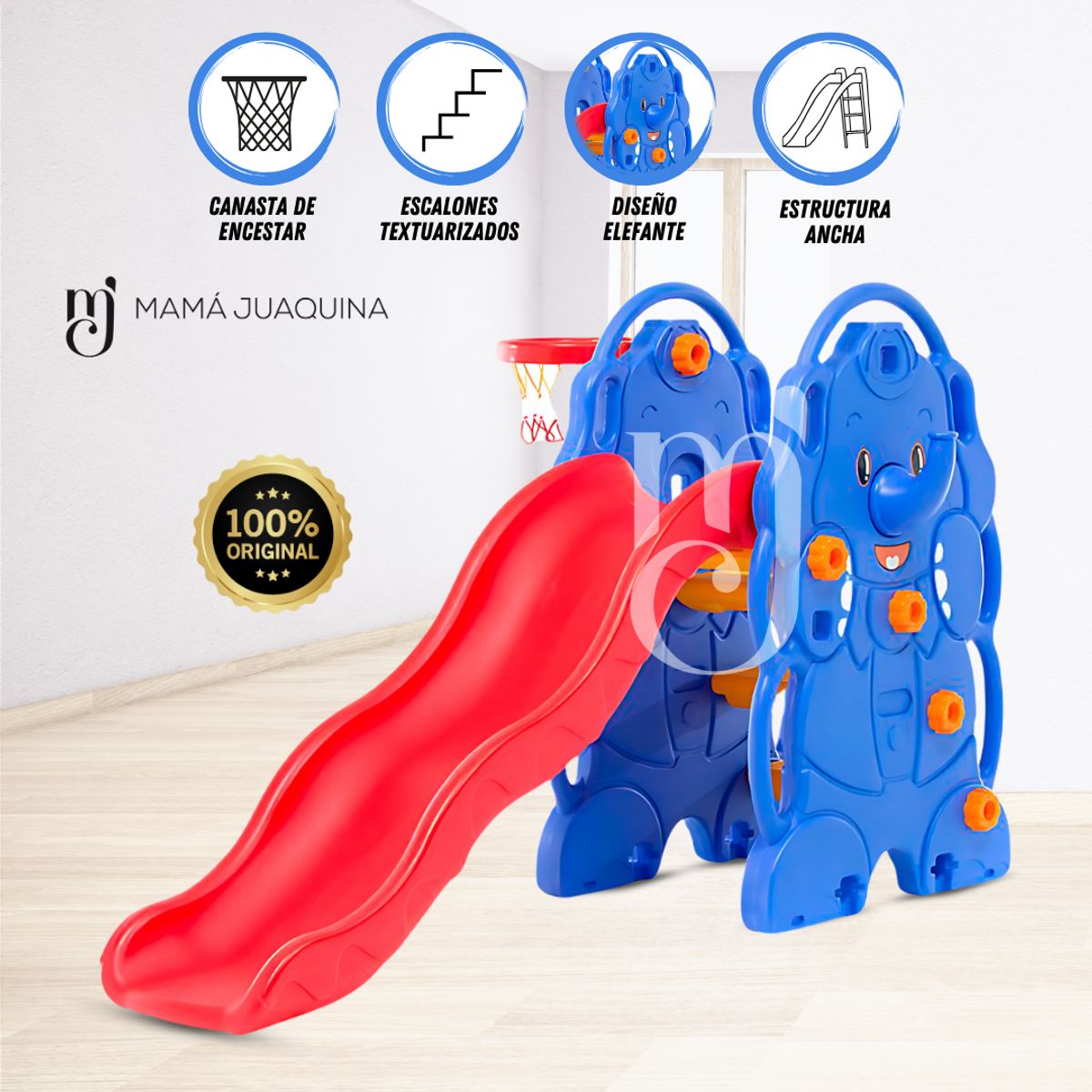 BABY KING - Tobogán para Niños «ELEPHAN» con Cesta Blue