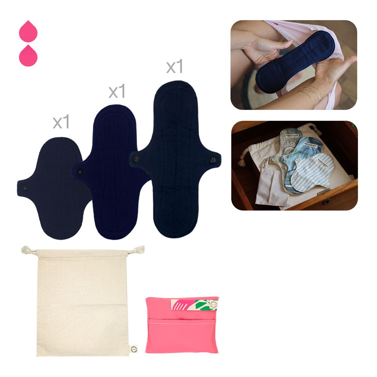 BAMBOO BALANCE - Toalla Higiénica Femenina de Tela - Pack - Prueba - Azul