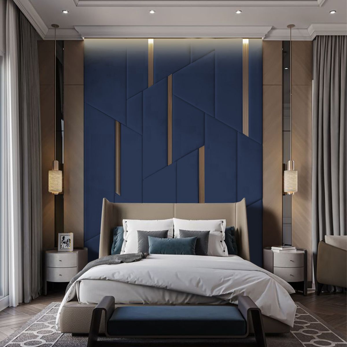 BARAKA HOME - Cabecera Ringsted 1.5 Plz - Azul Marino