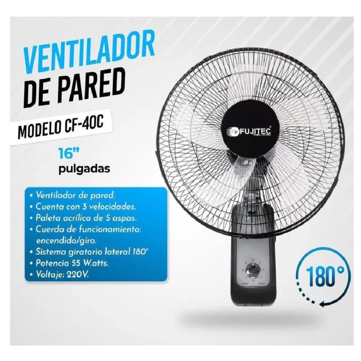 FUJITEC - VENTILADOR DE PARED DE 16" FUJITEC  CF 40C negro