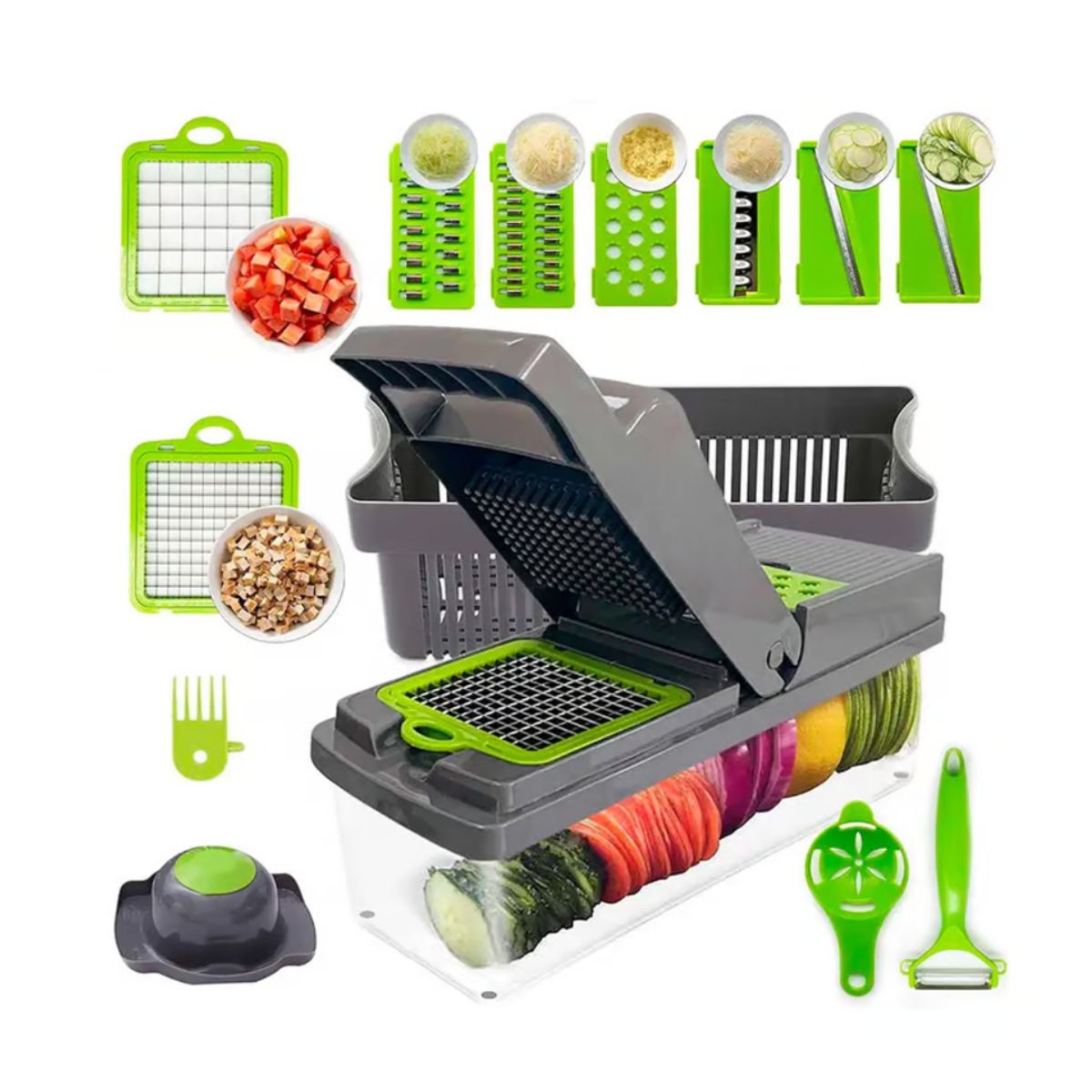 SEISA - Picador Verduras Multifuncional Cortador de Papas y Frutas Multiuso 12 en 1