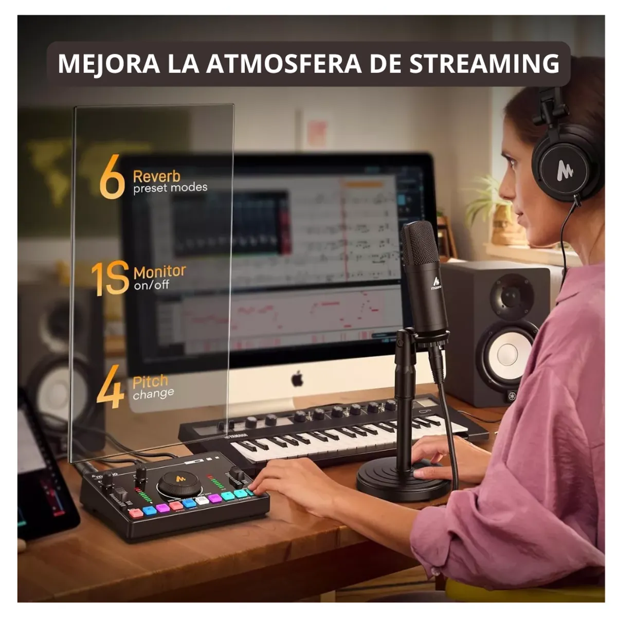 MAONO - Mezclador De Audio Tarjeta De Sonido Maono Escenario Efectos Portatil